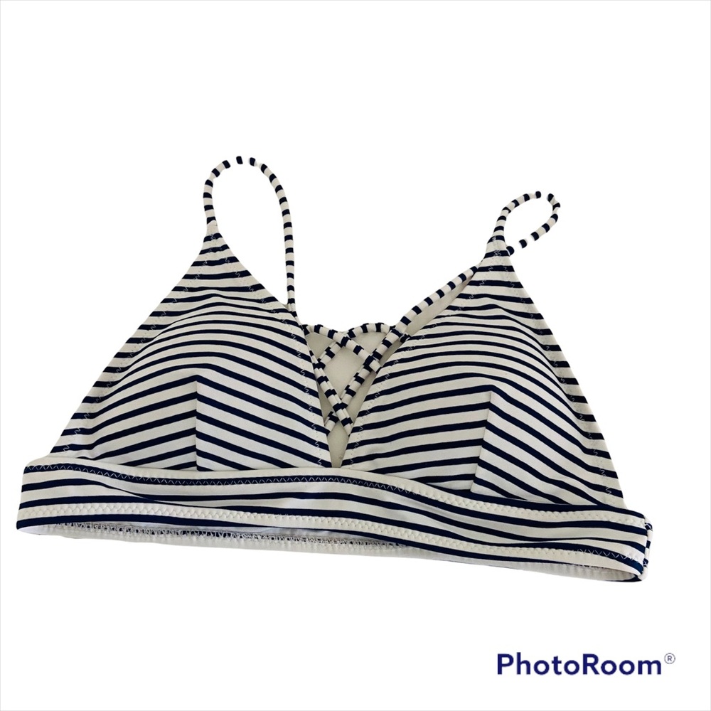 Cupshe Stripe Navy White Bikini Strappy CrissCross Top S